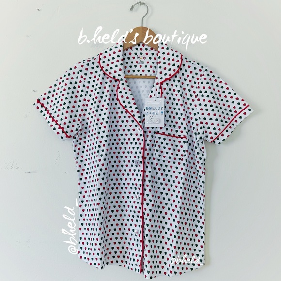 Roller Rabbit Holiday Hearts Polo Pajamas Red/Green Small Dreamland Day 12 NWT - Picture 2 of 13